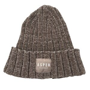 Techstyles Aspen Colorado Chenille Ribbed Beanie Hat Taupe Brown Cuffed Knit